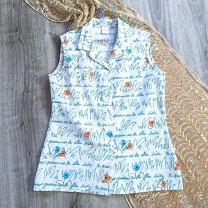 Rare 60s summer grass top jantzen Vintage women m/l 1960s sleeveless